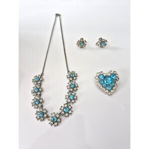 Vintage Blue and Clear Rhinestone Jewelry Set